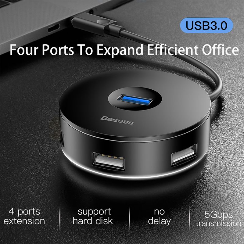 CAHUB-G01 Хаб Baseus Round Box USB-C - USB3.0+3xUSB2.0, цвет: темно-серый от prem.by 
